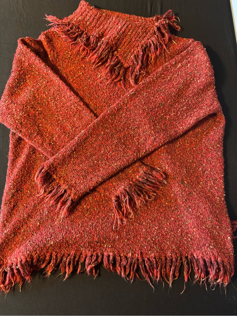 Cato Red Flecked Fringe Turtleneck Sweater